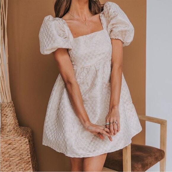 Jacquie The Label Milkmaid Babydoll Gold Metallic Milk Maid Dress Small Regency - Picture 3 of 11